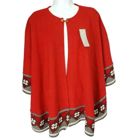 Lorena Original Design Womens Wrap Cape Shawl‎ One Size Red Geometric Design NEW